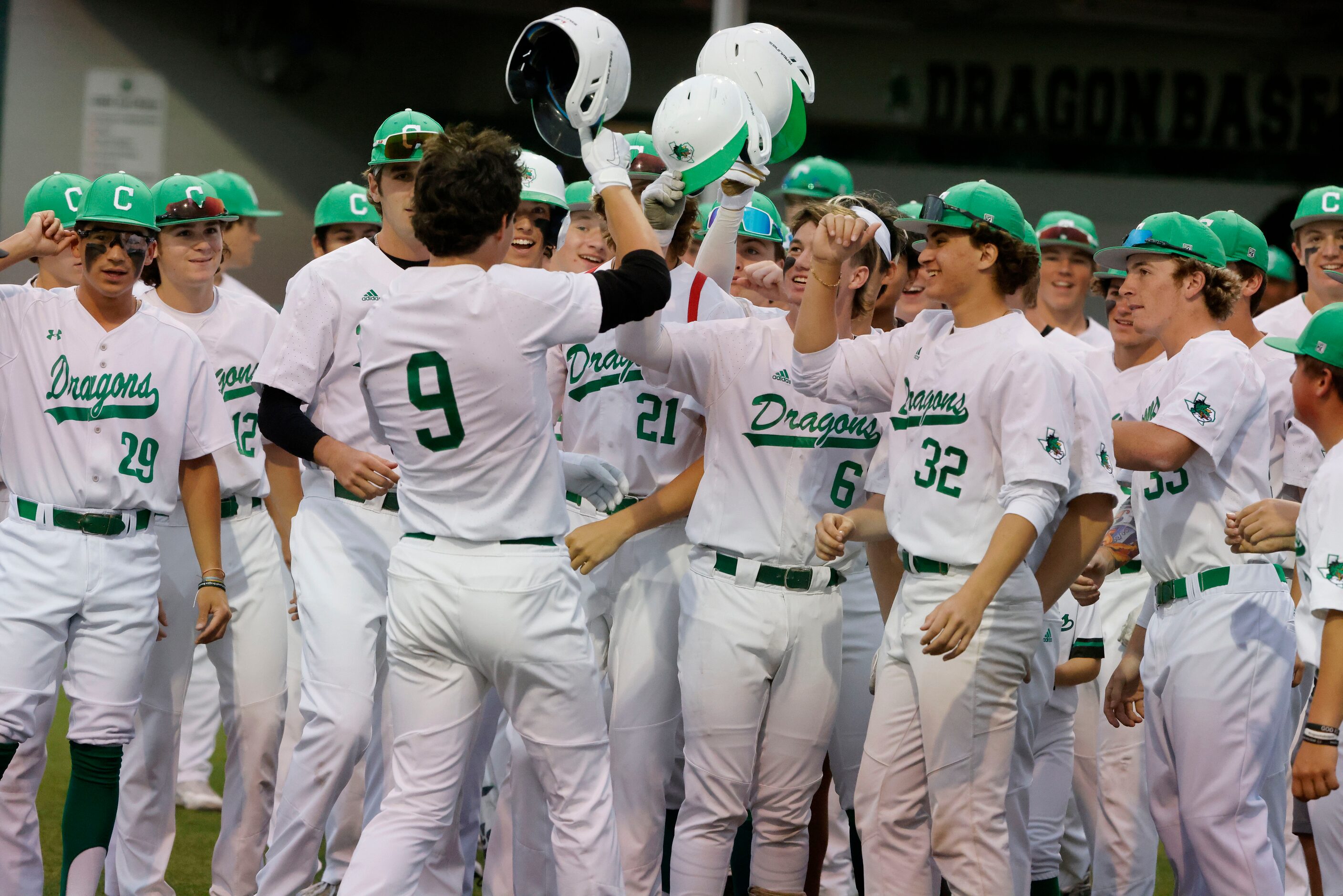 Southlake’s Owen Proksch (9) is congratulated after he hit a solo hot run against Keller...