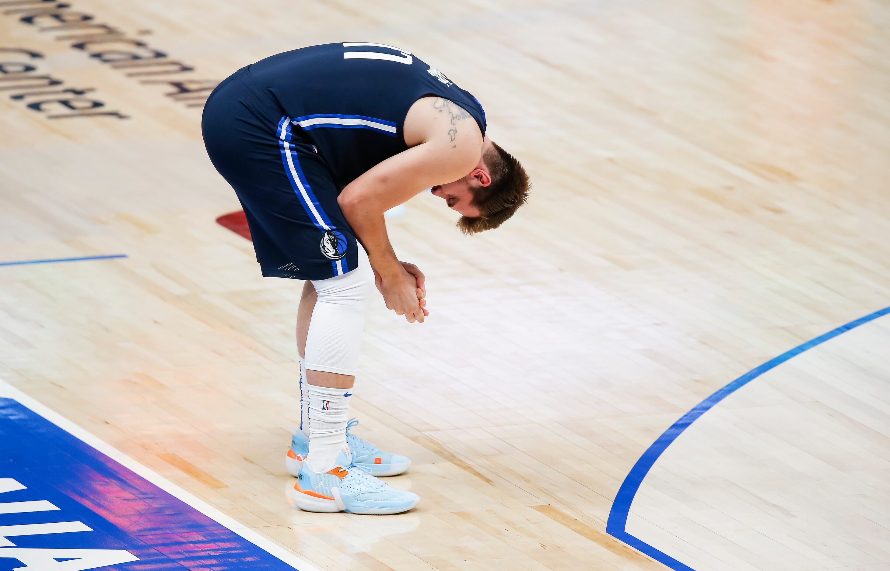 Dallas Mavericks guard Luka Doncic (77) reacts after missing two back-to-back three-point...