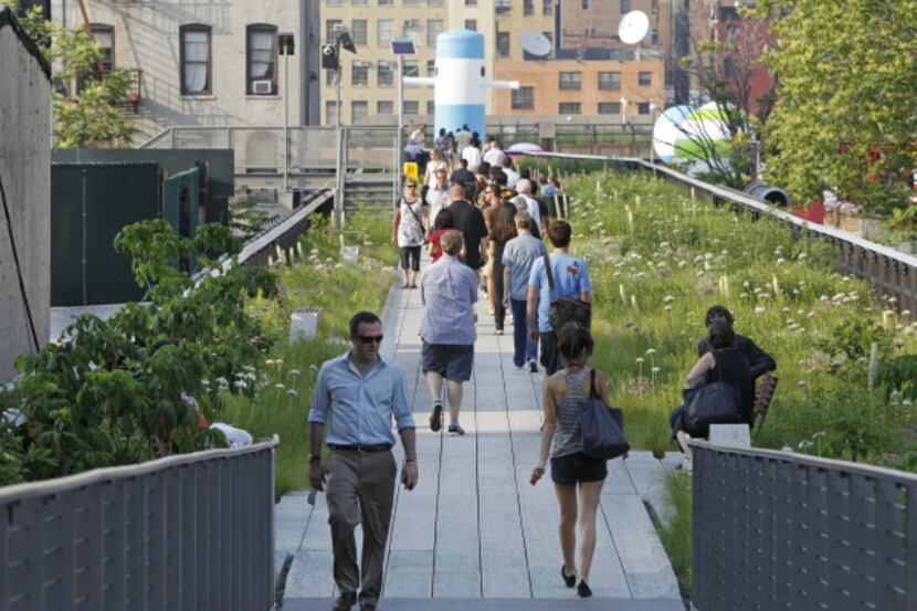 The High Line, an industrial era elevated railway converted into a city park, is built on an...