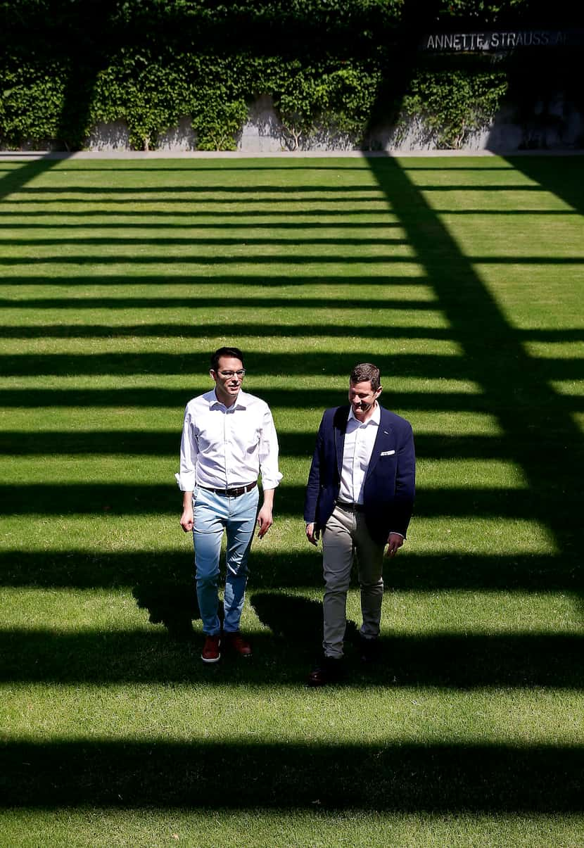 Dallas Opera's Ian Derrer (right) and his partner, Daniel James, who works with the Houston...