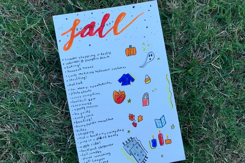 Katie's fall bucket list includes eating candy corn and taking a hayride.