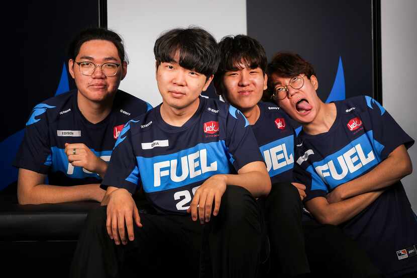 Dallas Fuel damage players (from left) Kim "Edison" Tae-Hoon,  Kim "Doha" Dong-ha, 
Kang...