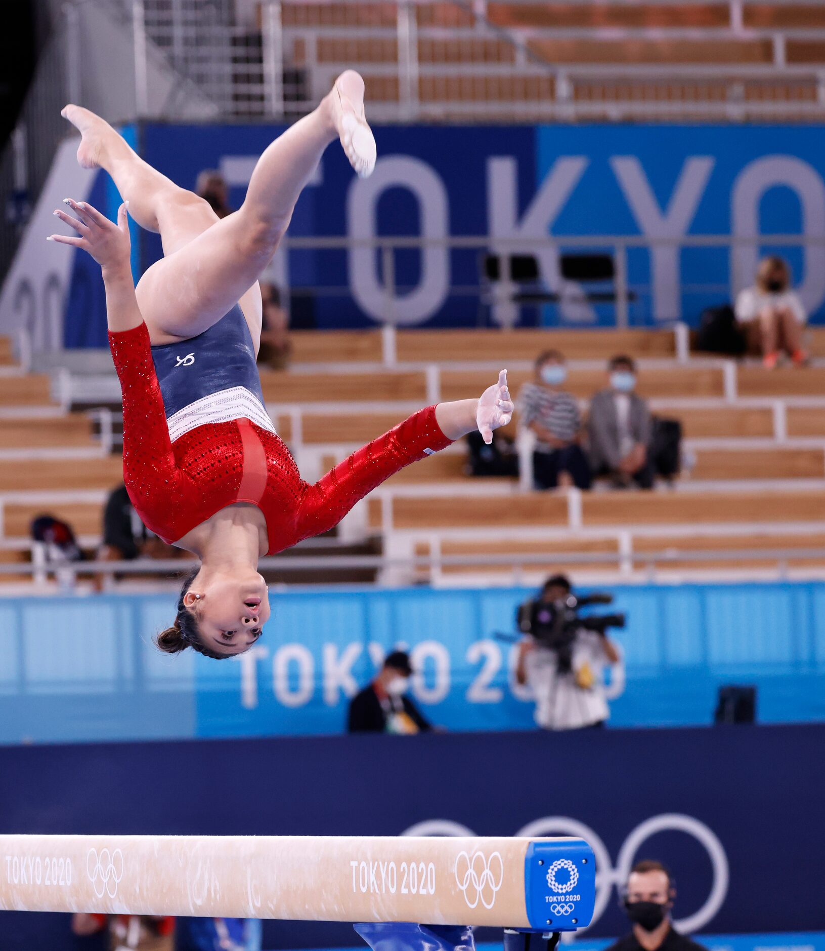 USA’s  Sunisa Lee competes on the balance beam during the artistic gymnastics women’s team...