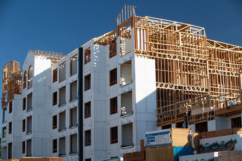Apartments under construction in the Harbor District in Rockwall, Thursday, August 12, 2021....