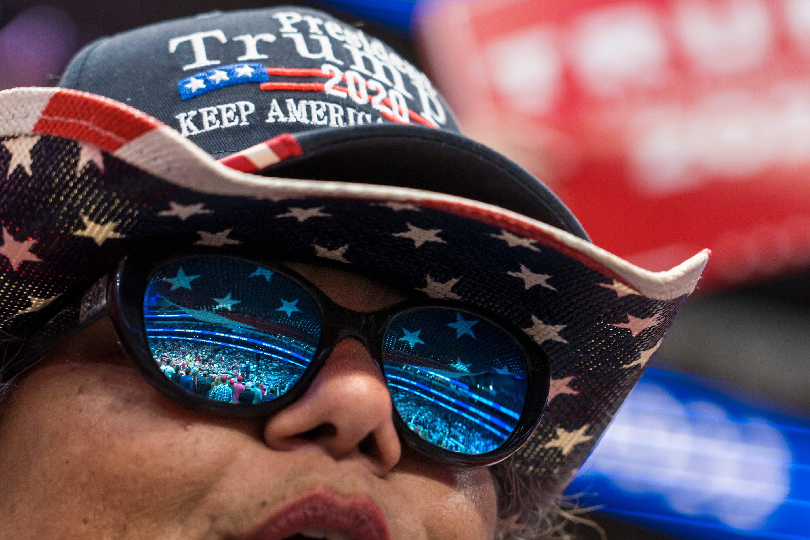 A supporter cheers President Donald Trump as he speaks during a campaign rally at the...