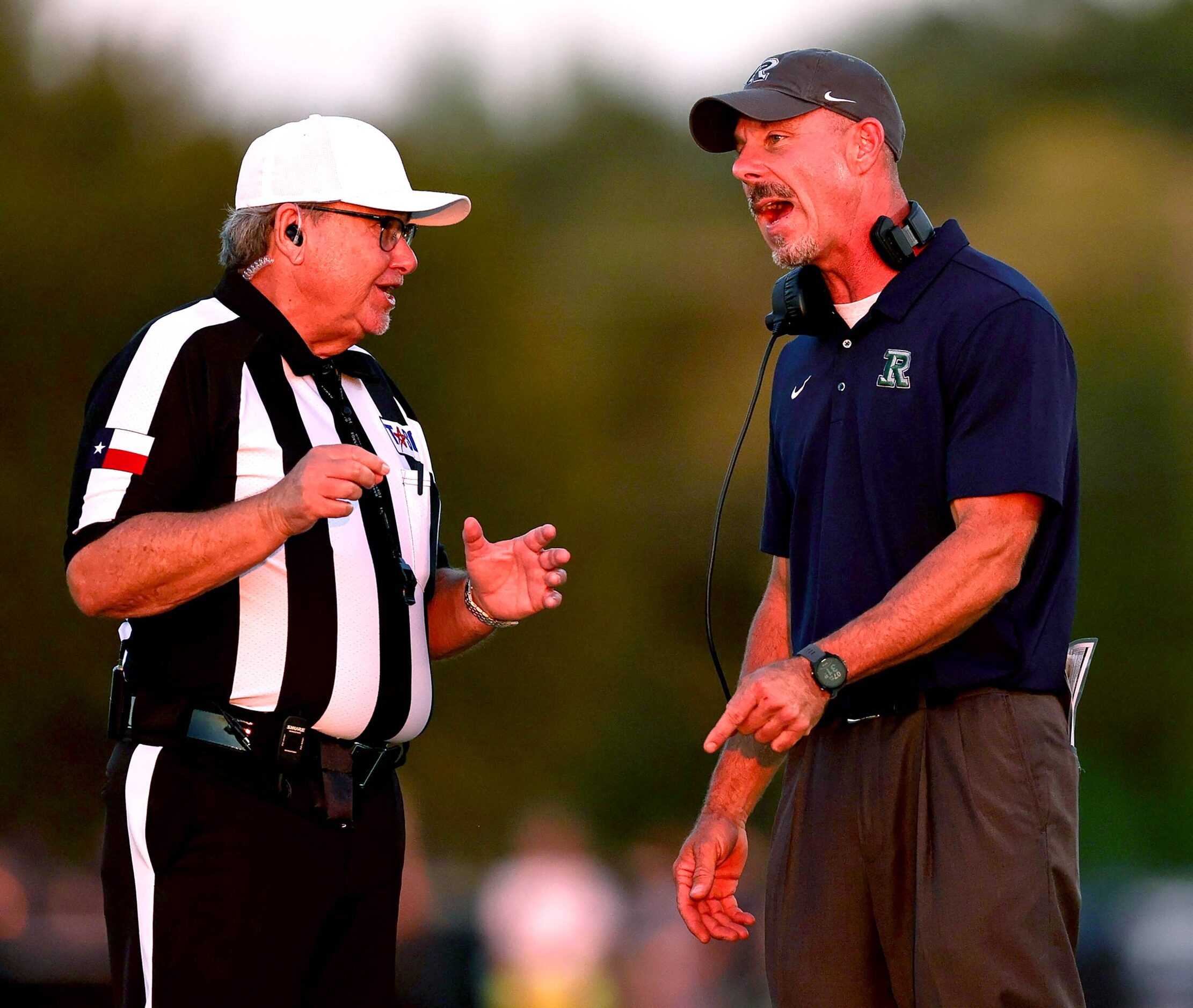 Frisco Reedy head coach Chad Cole has a few words to say to the referee during the game...