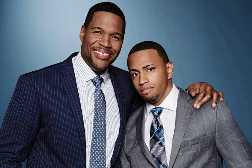 Michael Strahan, modeling his J.C. Penney line  with son Michael Strahan Jr., says the...