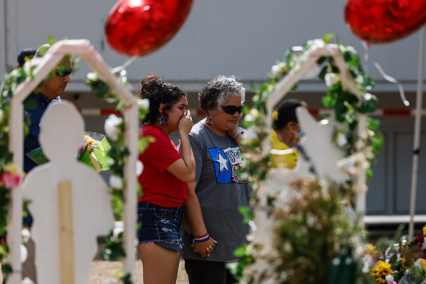 The memorial site for the 19 children and two adults killed in last week's shooting...