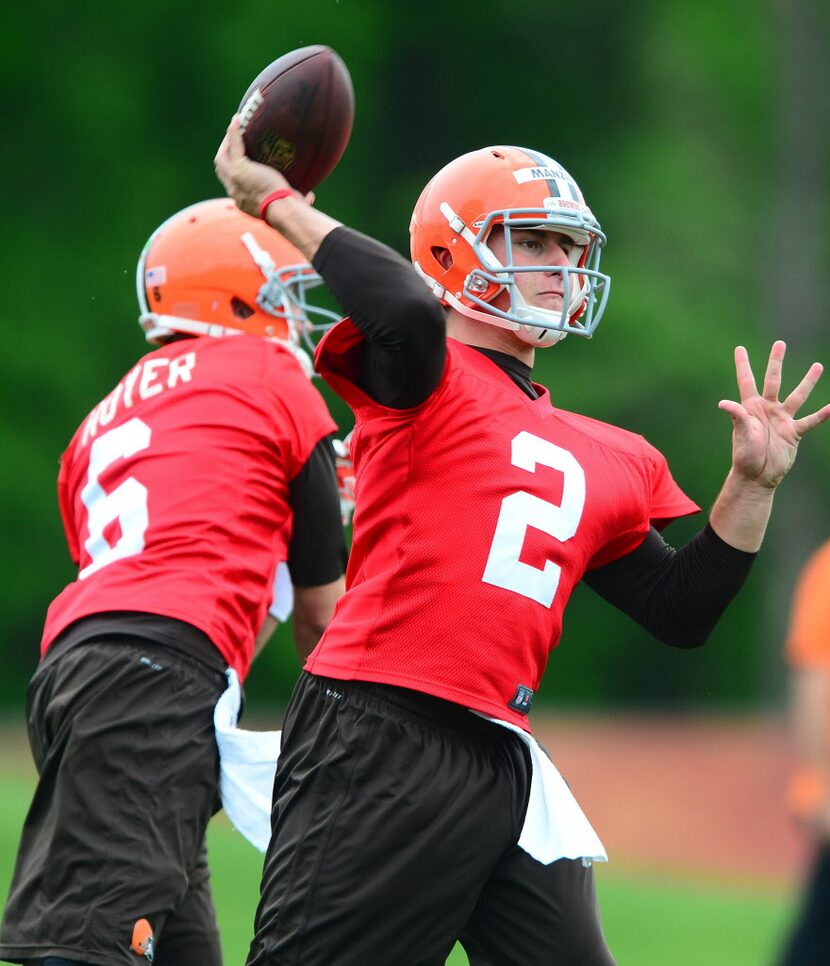 May 28, 2014; Berea, OH, USA; Cleveland Browns quarterback Johnny Manziel (2) throws a pass...