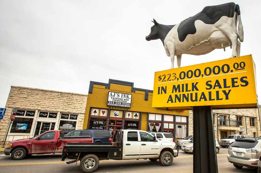 Moo-La the cow, a fixture on Stephenville's square since 1972, proudly touts Erath County's...