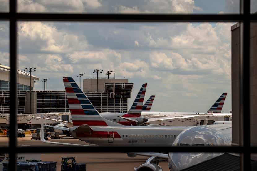 Planes outside of Terminal B at DFW International Airport.