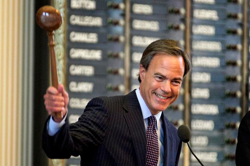 Speaker of the House Joe Straus, R-San Antonio, smiles as he bangs the gavel closing Sine...