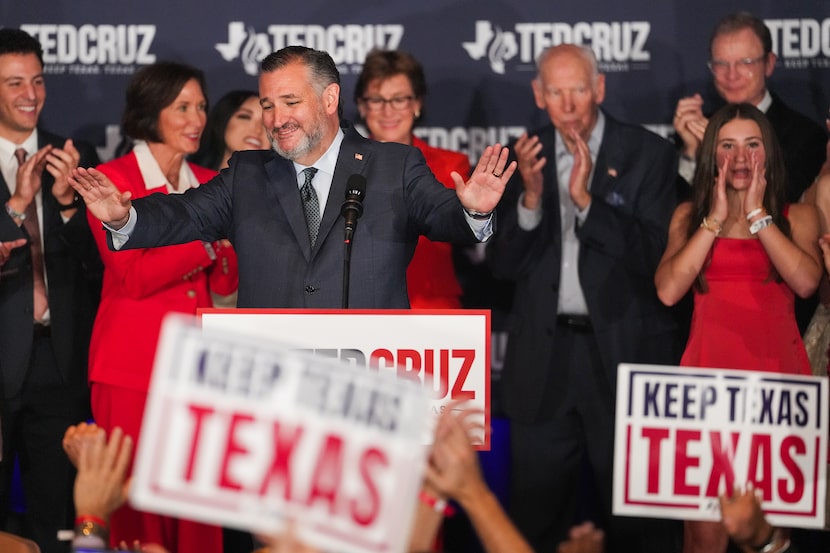 Sen. Ted Cruz, R-Texas, addresses supporters during an election night watch party on...