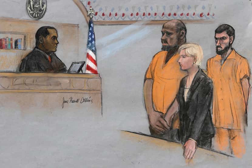 FILE - In this June 19, 2015, file, courtroom sketch, David Wright, second from left, is...