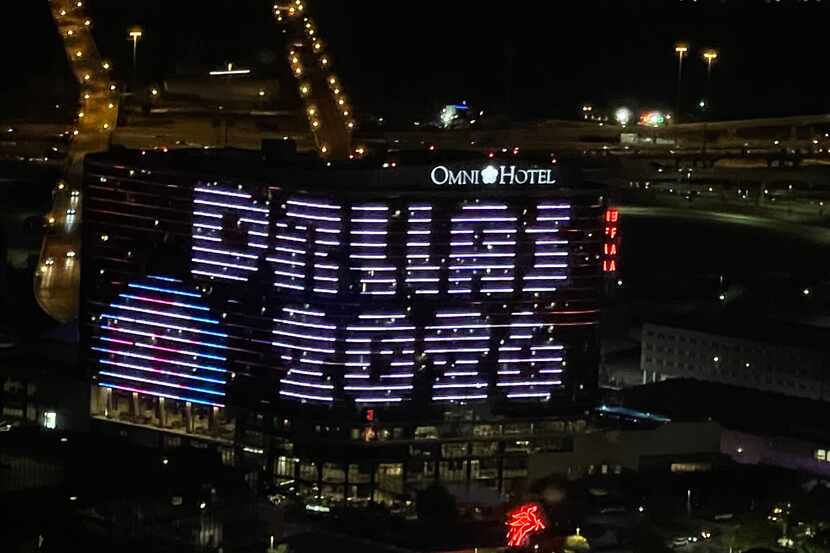The Omni Hotel in downtown Dallas displays "Dallas 2026," in support of Dallas' bid to host...