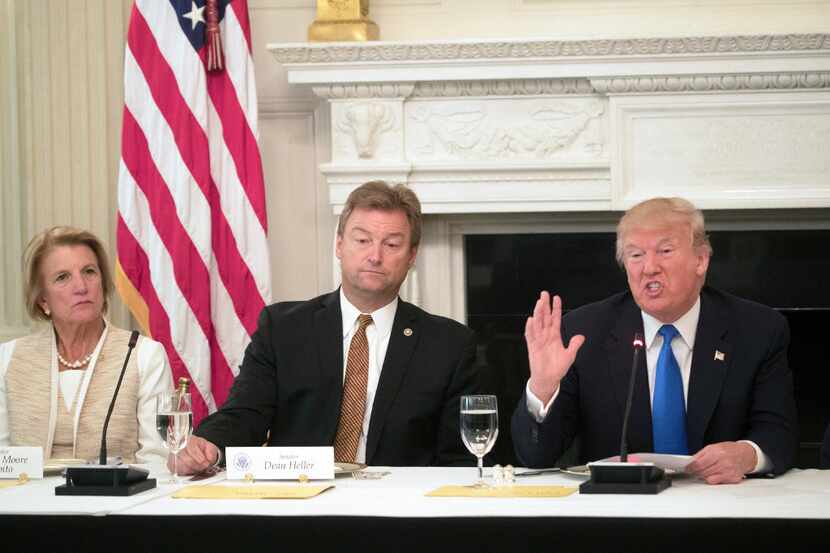 President Donald Trump speaks during a lunch meeting to discuss health care legislation with...