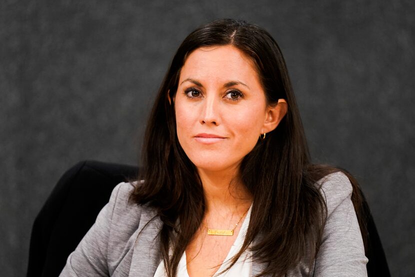 Democratic senate candidate Cristina Tzintzún Ramirez during a meeting with the The Dallas...