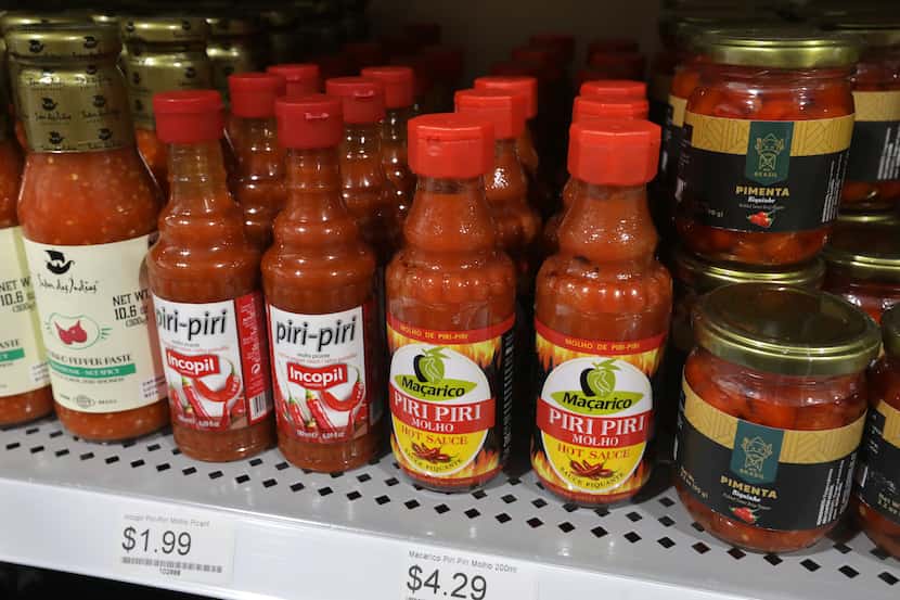 A variety of sauces, including Brazilian Piri Piri, are for sale at Kiosk Brazil in Plano.