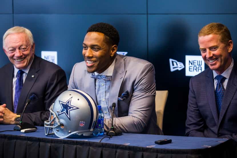 The Dallas Cowboys first round draft pick, defensive end Taco Charlton, is introduced in a...