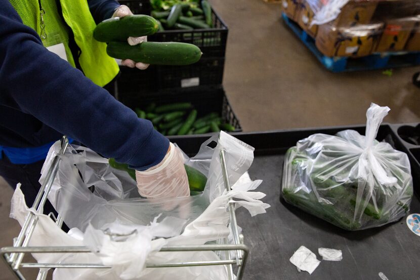 Fresh produce was among the food included in case packages at Crossroads on Wednesday.