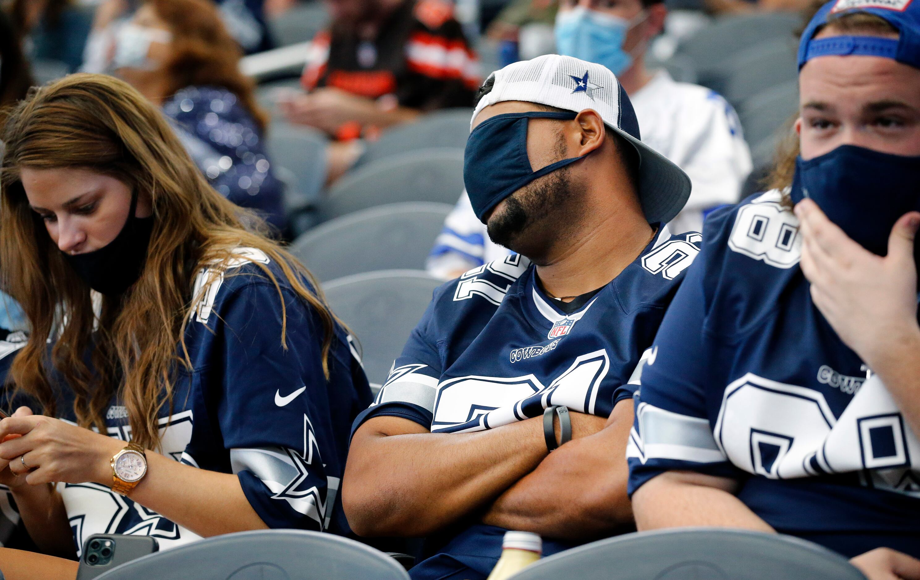 Top 25 photos from Cowboys-Browns: Fan covers eyes at the sight of Dallas'  struggles; Myles Garrett looks happy to be home