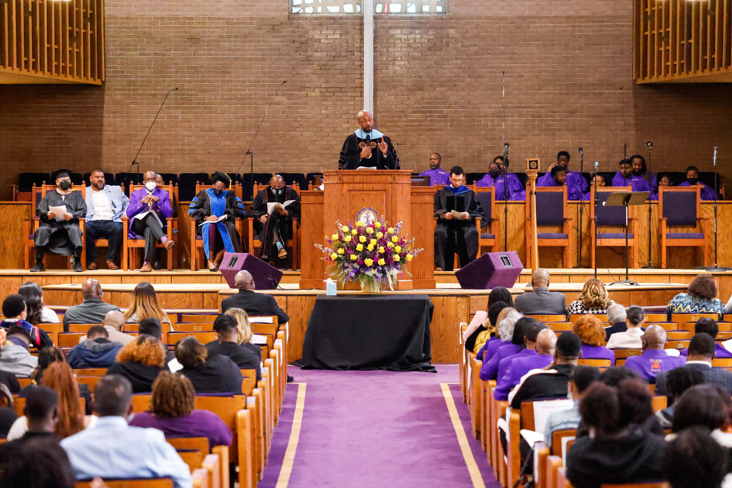 Dr. Michael J. Sorrell, president, adresses attendees during the Paul Quinn College...