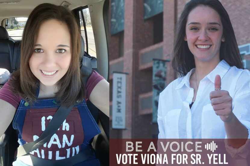  Kaitlyn McCain, left, wears yell leader overalls, while Viona Vraniqi, right, says âgig...