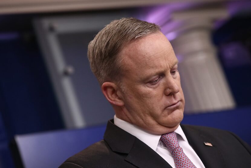 WASHINGTON, DC - APRIL 13:  White House press secretary Sean Spicer answers questions during...