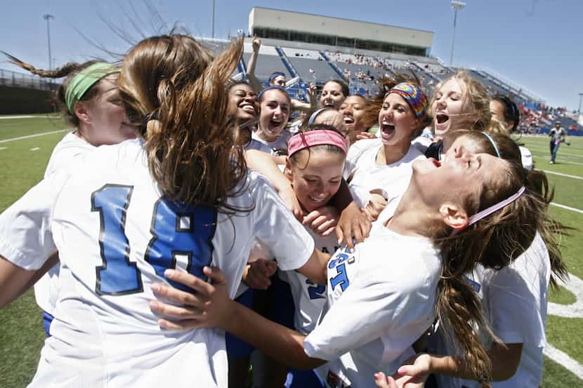 4/21/12 - Plano West players celebrate their 1-0 victory over Katy Seven Lakes for the 5A...