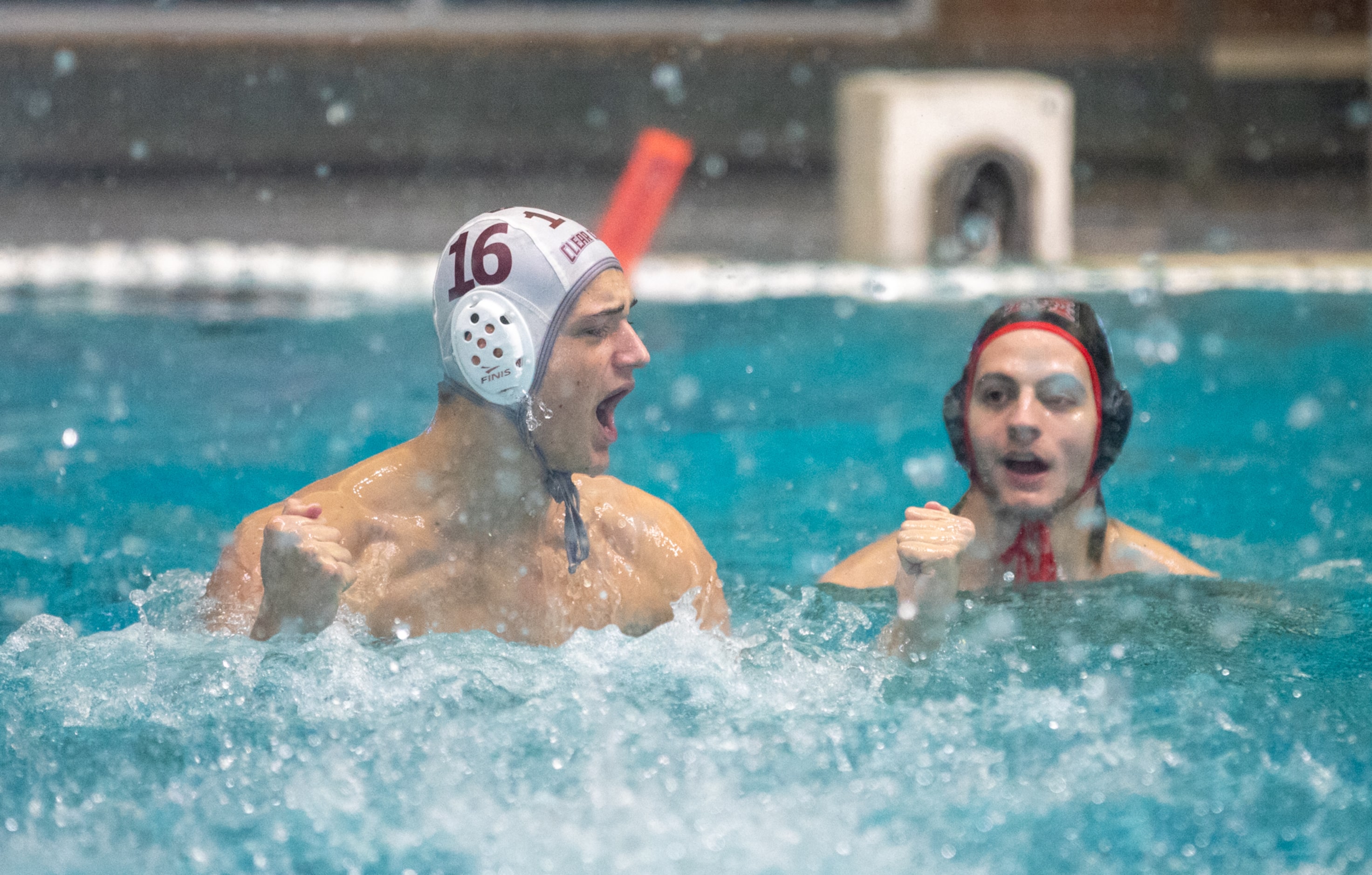 Clear Creek attacker Jamie De Zwart celebrates after scoring as Flower Mound Marcus utility...