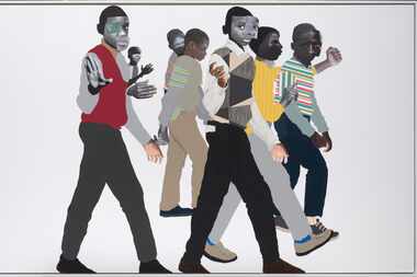 The mixed media and collage "When you see me" by Deborah Roberts. The piece is part of the...