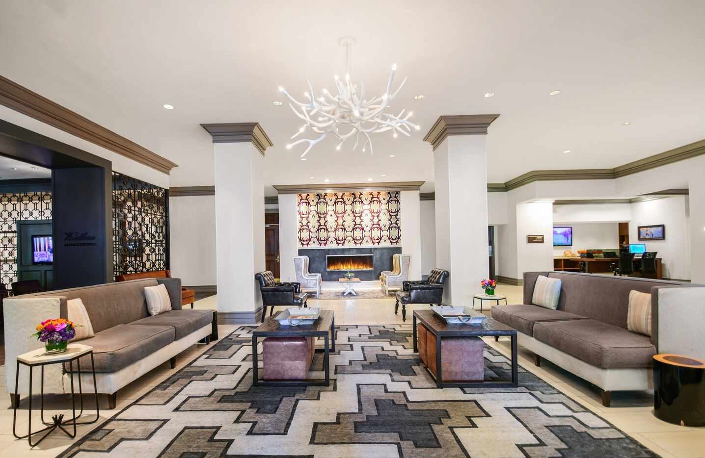 The renovated lobby of the Hilton Dallas/Park Cities hotel.