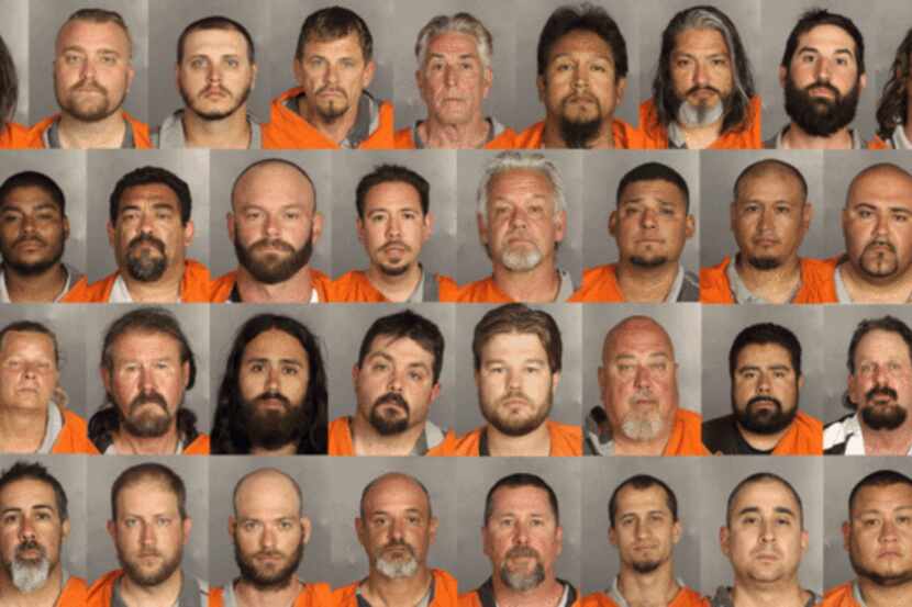  Mugshots of many of the roughly 170 suspected biker gang members who police say were...