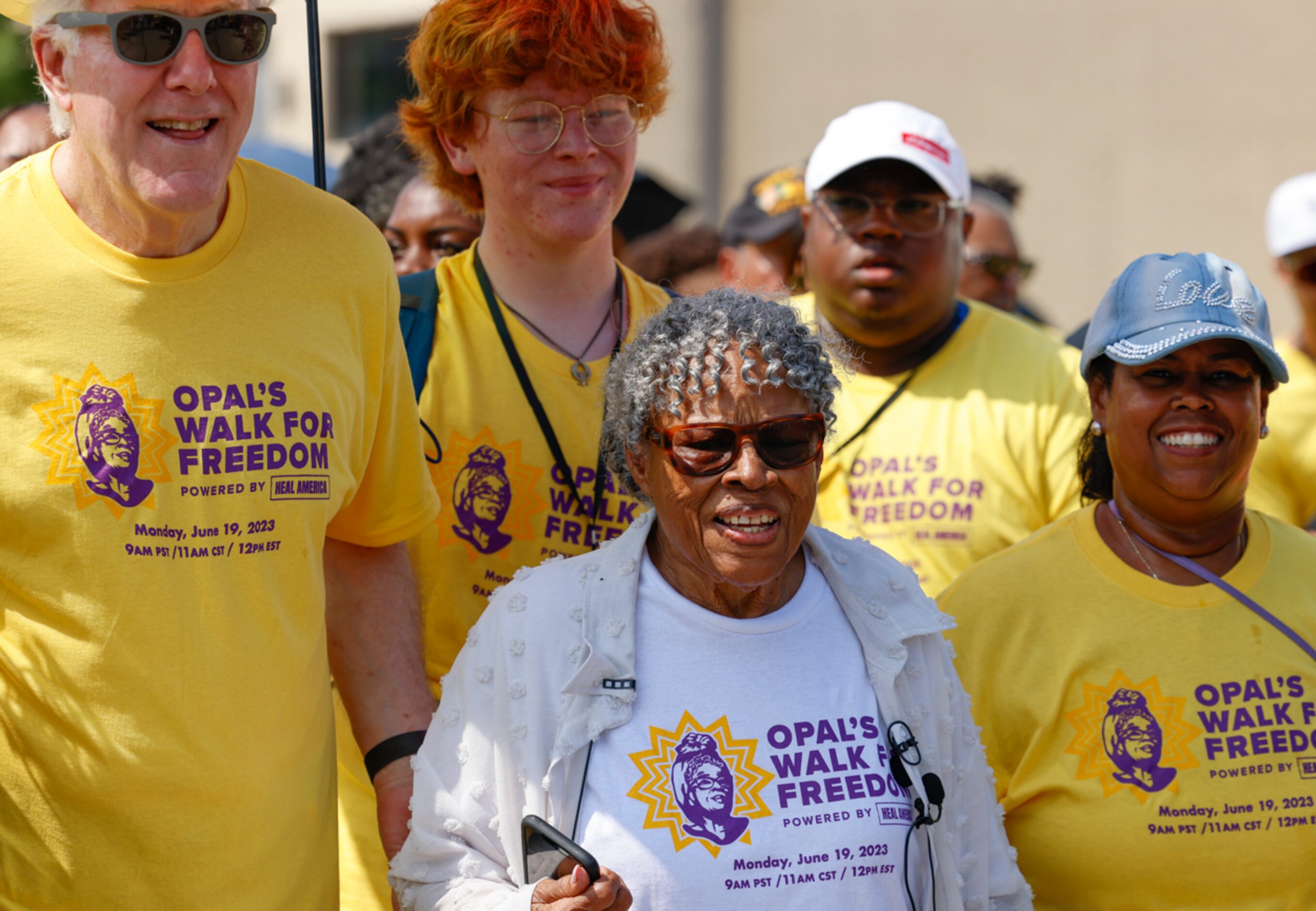 Grandmother of Juneteenth, Opal Lee, accompanied by Sen. John Cornyn, (left), R-Texas, take...