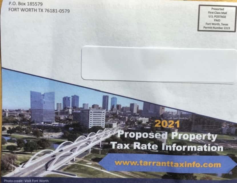 Front of postcard sent to Tarrant County property owners in August 2021. Notice it doesn't...