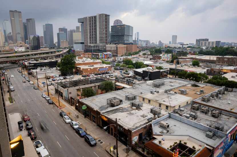 A view of Deep Ellum looks toward downtown from The Stack building on Wednesday, June 14,...