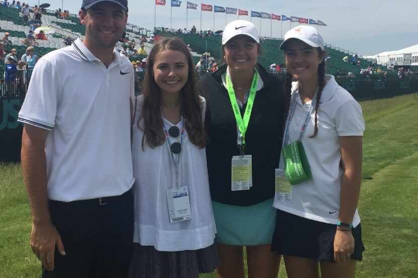 Scottie Scheffler and his family pose Wednesday at Erin Hills.

The kids are, left-to-right,...