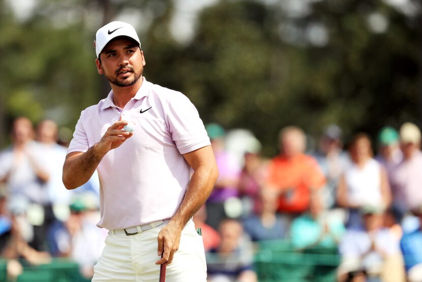 AUGUSTA, GEORGIA - APRIL 12: Jason Day of Australia acknowledges patrons on the 18th green...