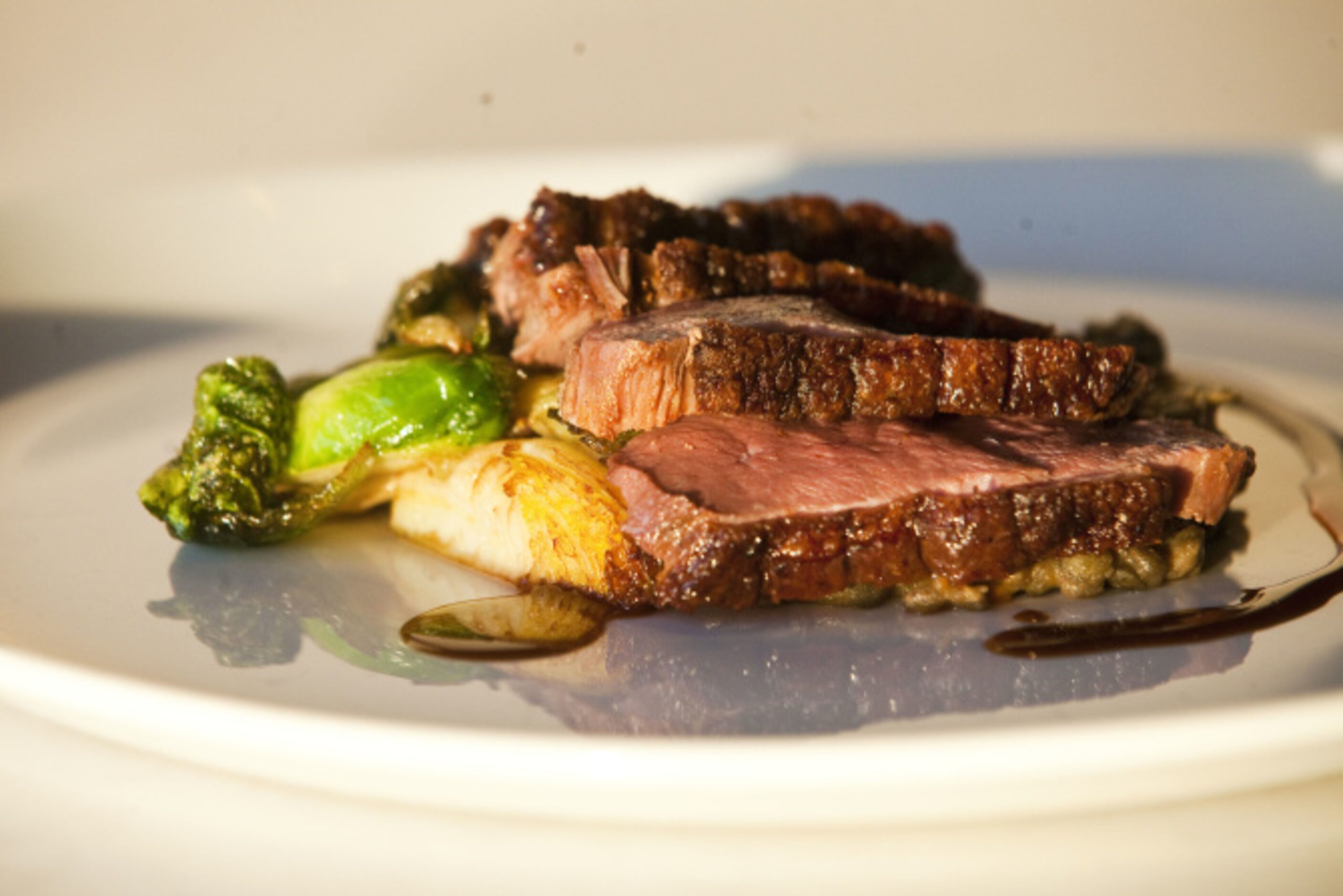 OAK: Jason Maddy's roasted duck breast with Puy lentis, Brussels sprout petals and Burgundy...