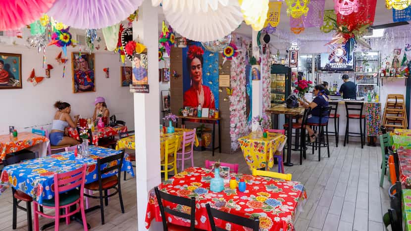 Frida Kahlo paintings and other authentic Mexican decorations are spread throughout Frida's...