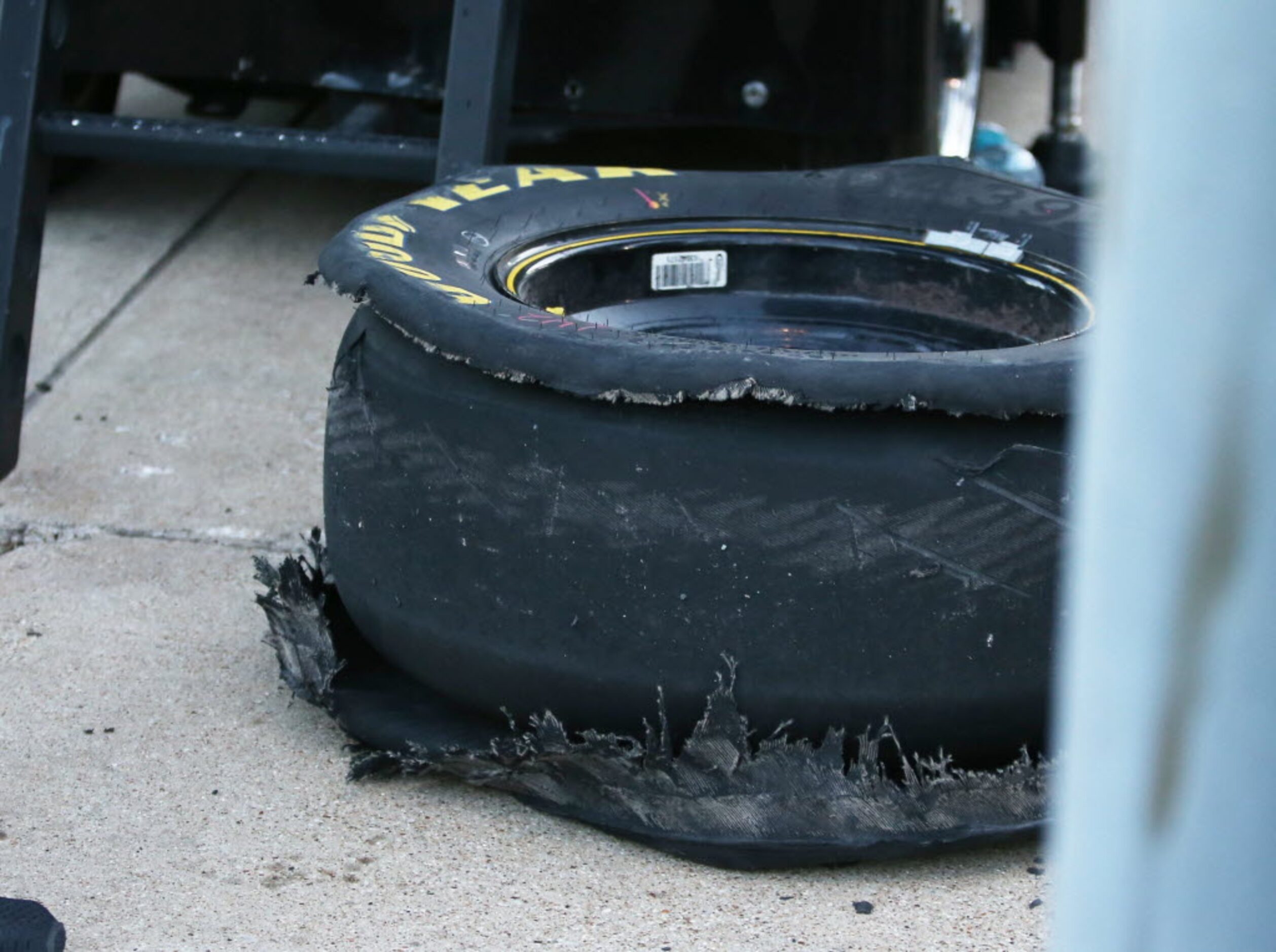 Kyle Larson's (42) blown out tire from the NASCAR XFINITY SERIES 11th Annual O'Reilly Auto...