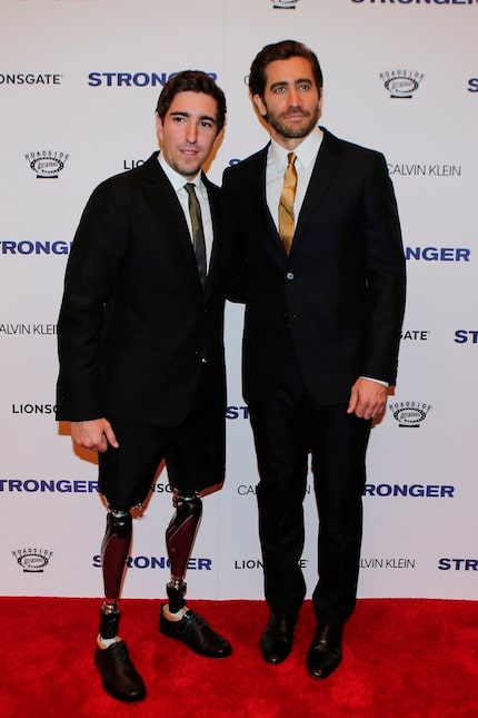 Jeff Bauman and Jake Gyllenhaal attend the 'Stronger' New York Premiere at Walter Reade...