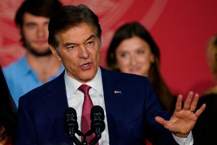 Republican Mehmet Oz, speaking on election night Nov. 8, 2022, in Newtown, Pa., put at least...