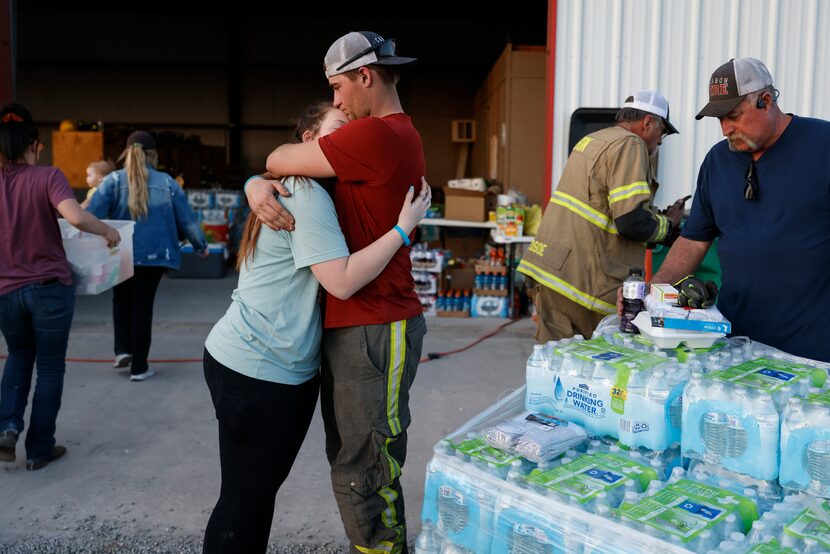 Camryn Willis and Ethan Bledsoe embrace on Saturday, March, 19, 2022 in Carbon, Texas. The...