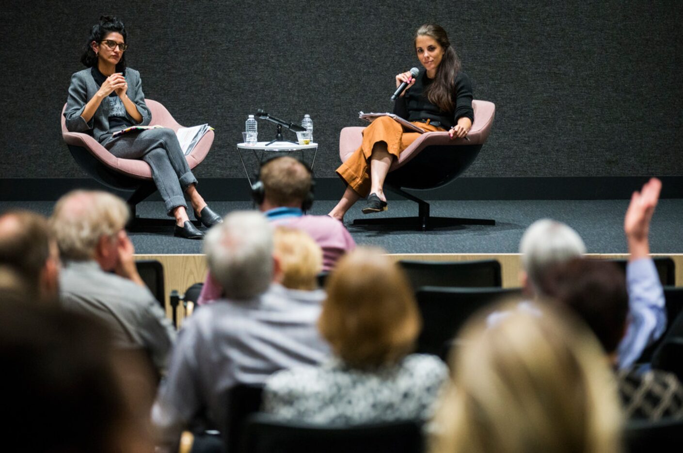 Lauren Smart (right), arts writer, and Sofia Bastidas (left), SMU arts curator, participate...