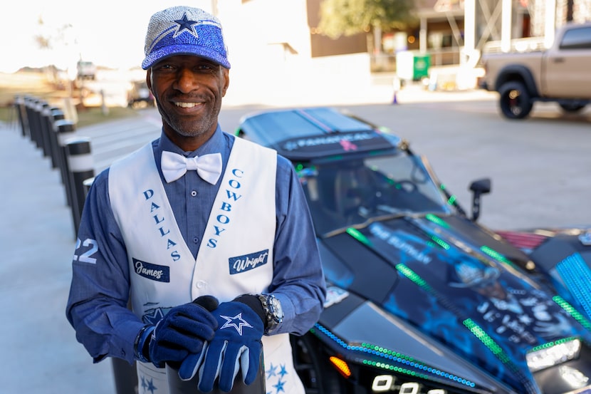 Dallas Cowboys super fan James Wright, aka Suit Man,  poses for a portrait on, Saturday,...