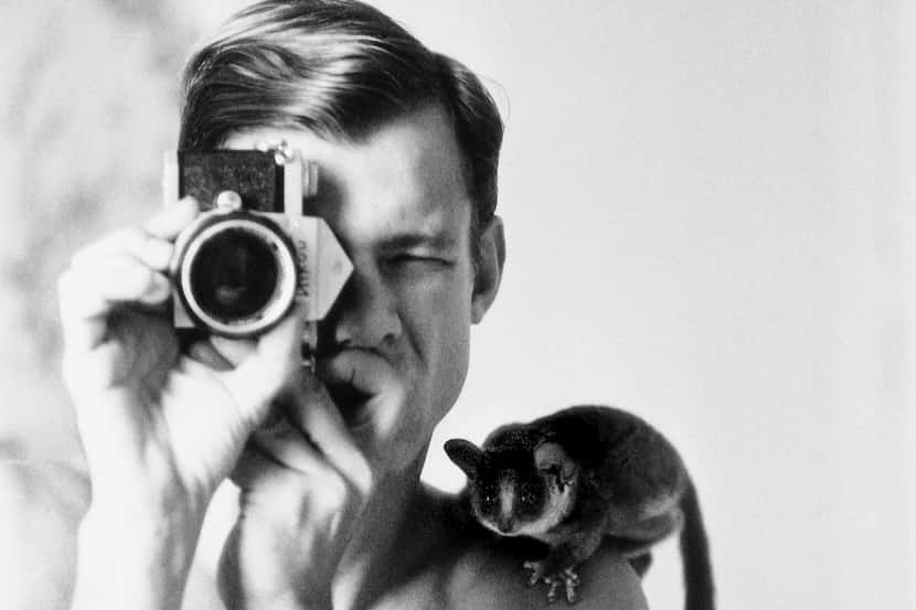 Self portrait of Peter Beard with his bush baby, Minor, at Hog Ranch, 1968.