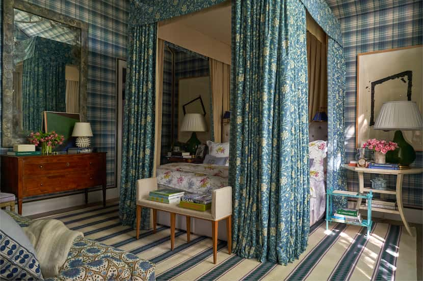 Within a single room, using varied patterns in a single color palette adds interest but...