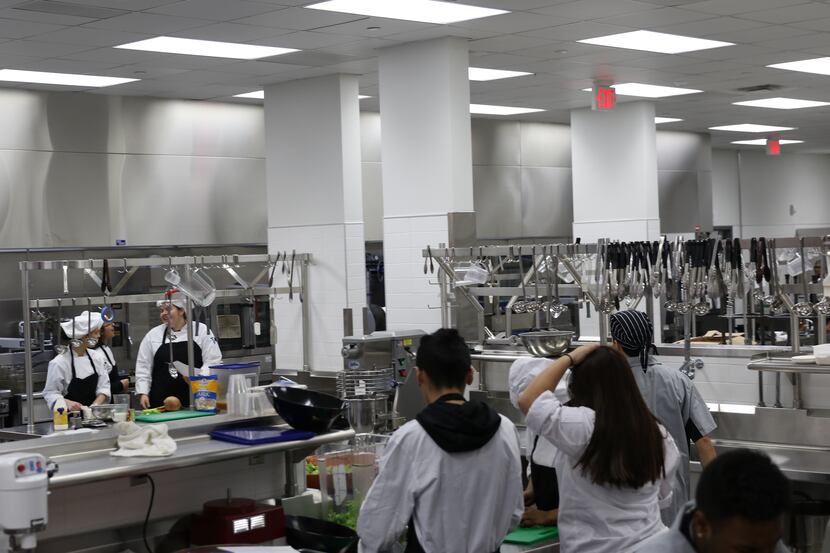 Culinary arts students work in the kitchen at the Dan Dipert Career and Technical Center.