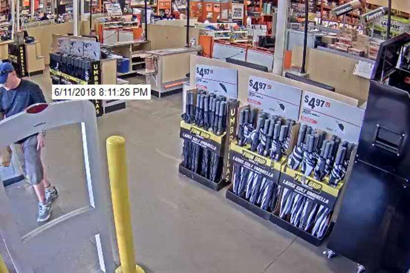 This image shows an identity thief suspect leaving a Home Depot. Southlake police say he...